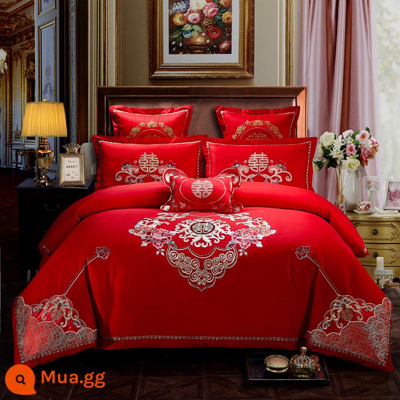 Nanjiren Cotton Wedding Four-piece Group Mới Kết Hôn Cotton Nguyên Chất 100 Ga Trải Giường Vỏ Chăn Lớn Màu Đỏ Phòng Cưới Chăn Ga Gối 4 - Những điều tốt đẹp đến theo cặp