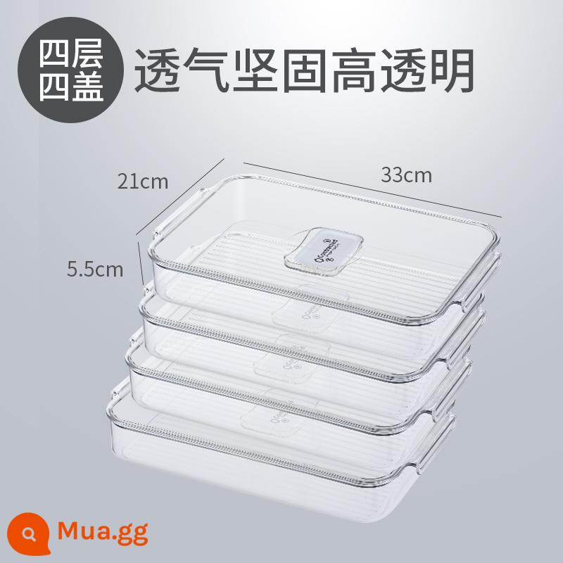 Bánh Bao Đông Lạnh Hộp Bảo Quản Tủ Lạnh Đặt Bánh Bao Nhiều Lớp Cấp Thực Phẩm Đông Lạnh Đóng Gói Handmade Hoành Thánh Trứng Hộp Khay - [Chắc chắn và có độ trong suốt cao] Hộp bánh bao thoáng khí, 4 lớp và 4 nắp