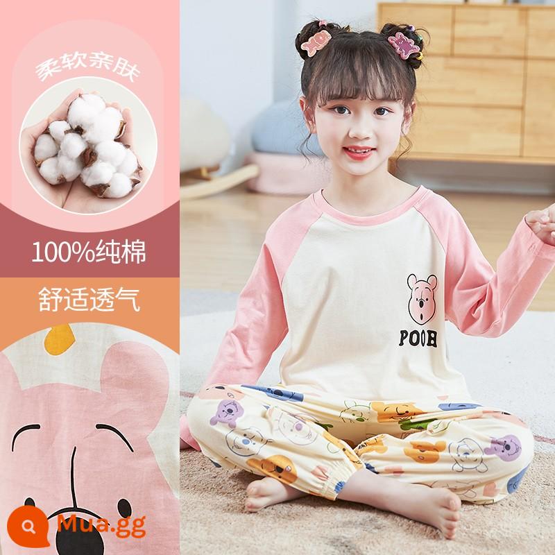 Bộ đồ ngủ trẻ em bé gái cotton nguyên chất mùa xuân và mùa thu 2023 quần áo mùa thu dài tay quần vệ sinh phù hợp với trẻ lớn quần áo mặc nhà mùa đông bé gái - DNY305 hồng #2K