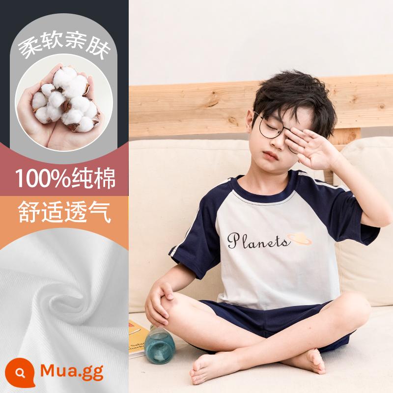 Bộ đồ ngủ trẻ em cotton nguyên chất phong cách mùa hè 2023 cậu bé mới lớn cậu bé mỏng phần mùa hè quần áo điều hòa không khí phù hợp với dịch vụ gia đình - DNY050 trắng #2K