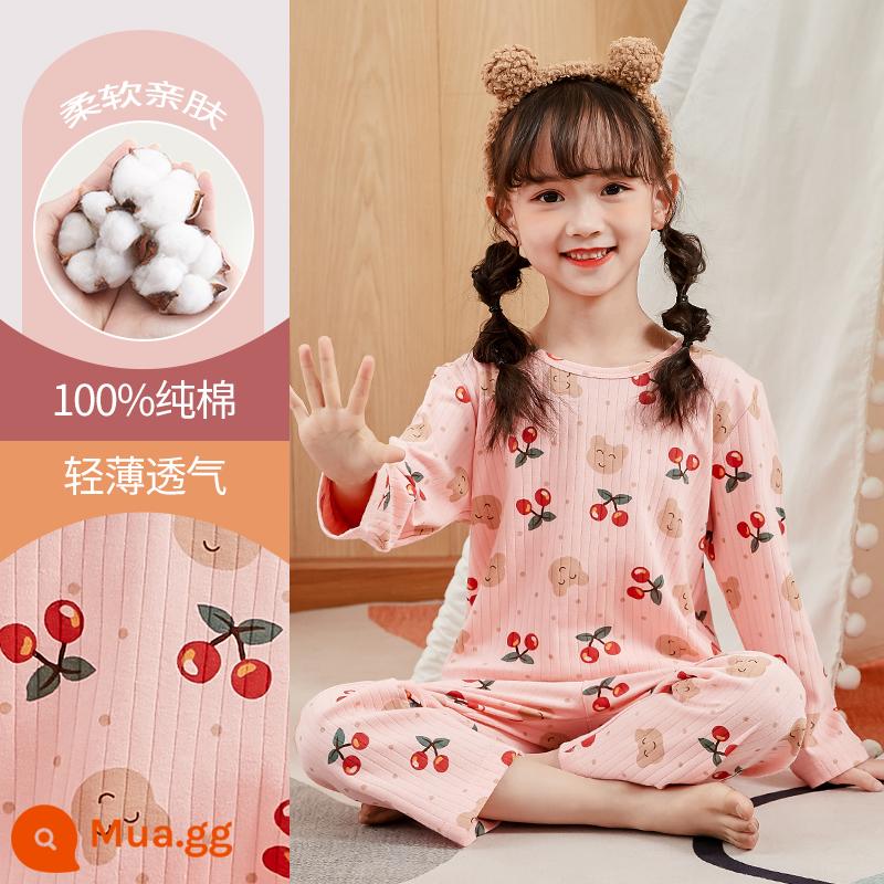 Bộ đồ ngủ bé gái mùa thu đông cotton nguyên chất quần áo dài mặc ở nhà cho trẻ em trung niên trở lên phù hợp với bé gái mùa thu quần áo mùa thu quần vệ sinh - DNY253 hồng #2K