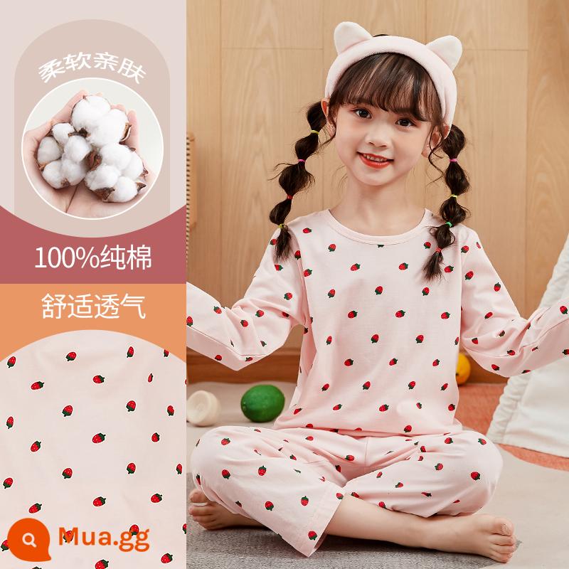 Bộ đồ ngủ bé gái mùa thu đông cotton nguyên chất quần áo dài mặc ở nhà cho trẻ em trung niên trở lên phù hợp với bé gái mùa thu quần áo mùa thu quần vệ sinh - DNY258 hồng #2K