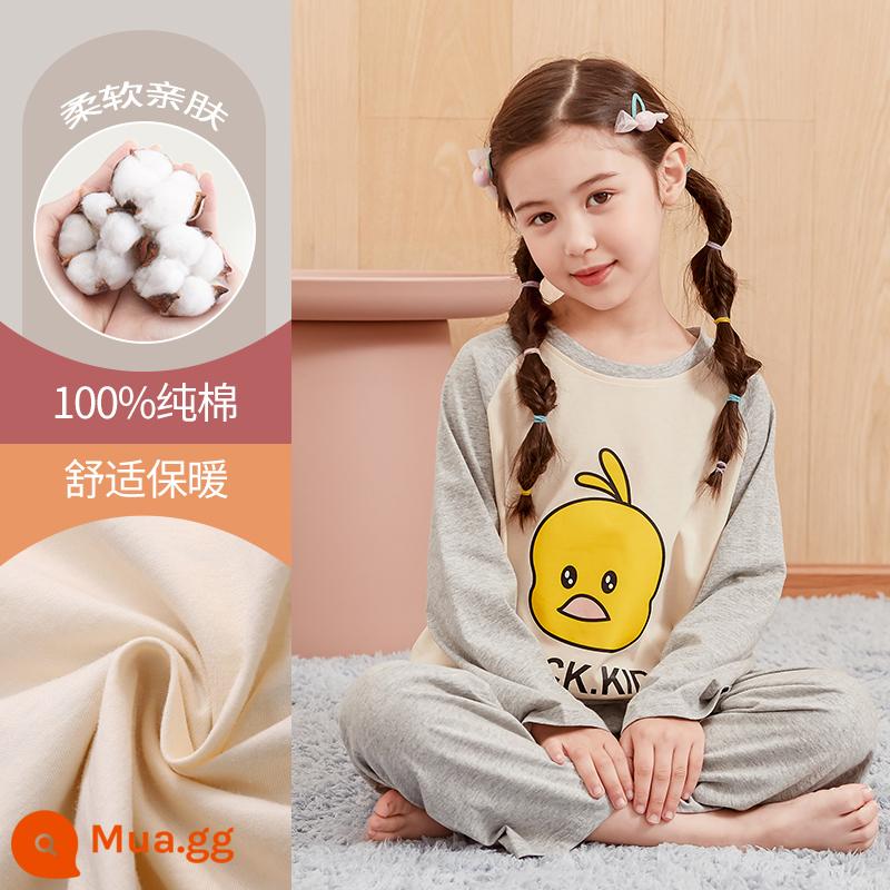 Bộ đồ ngủ trẻ em bé gái mùa thu đông 2023 mới trung và lớn cotton nguyên chất dài tay cho bé gái mặc ở nhà quần áo mùa thu quần vệ sinh - DNY218 xám #2K