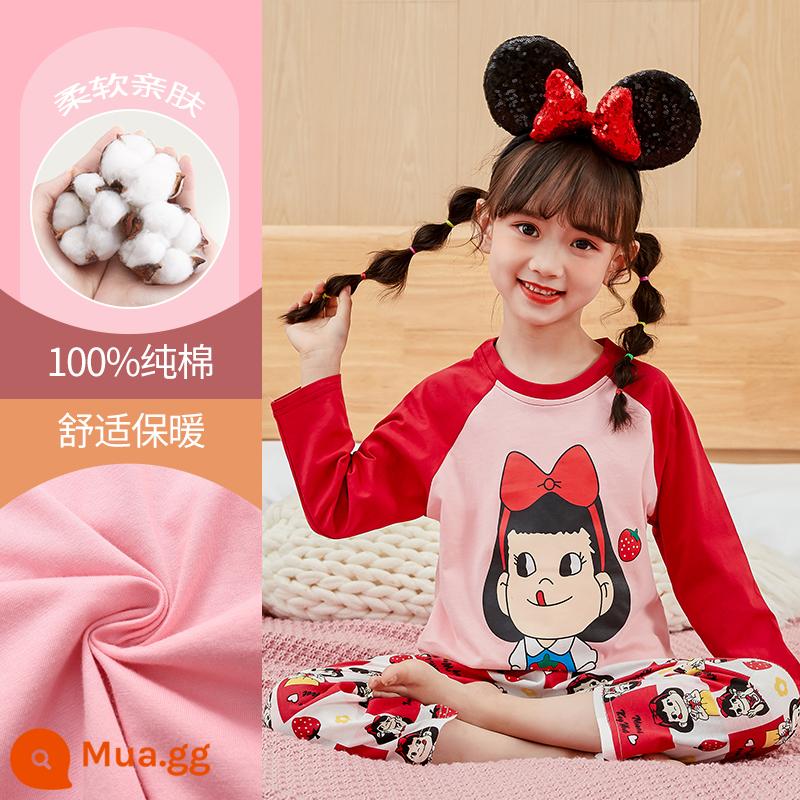 Bộ đồ ngủ trẻ em bé gái cotton nguyên chất mùa xuân và mùa thu 2023 quần áo mùa thu dài tay quần vệ sinh phù hợp với trẻ lớn quần áo mặc nhà mùa đông bé gái - Cô gái DNY256 #2K