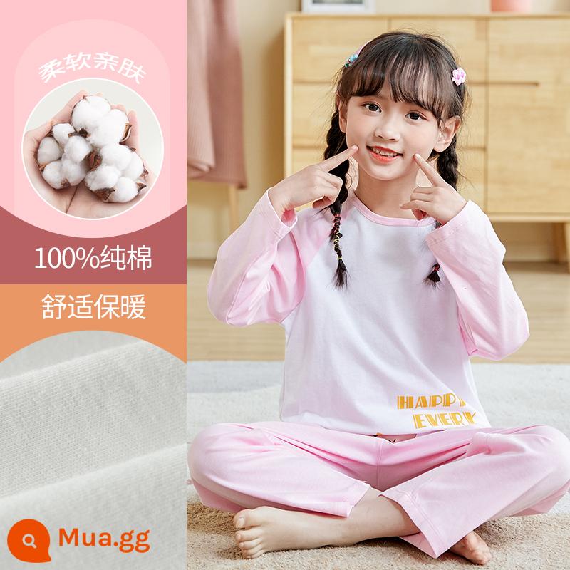 Bộ đồ ngủ bé gái mùa thu đông cotton nguyên chất quần áo dài mặc ở nhà cho trẻ em trung niên trở lên phù hợp với bé gái mùa thu quần áo mùa thu quần vệ sinh - DNY297 hồng #2K