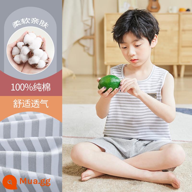 Bộ đồ ngủ trẻ em cotton nguyên chất phong cách mùa hè 2023 cậu bé mới lớn cậu bé mỏng phần mùa hè quần áo điều hòa không khí phù hợp với dịch vụ gia đình - DNY206 sọc #2K (vỏ vest) #2K