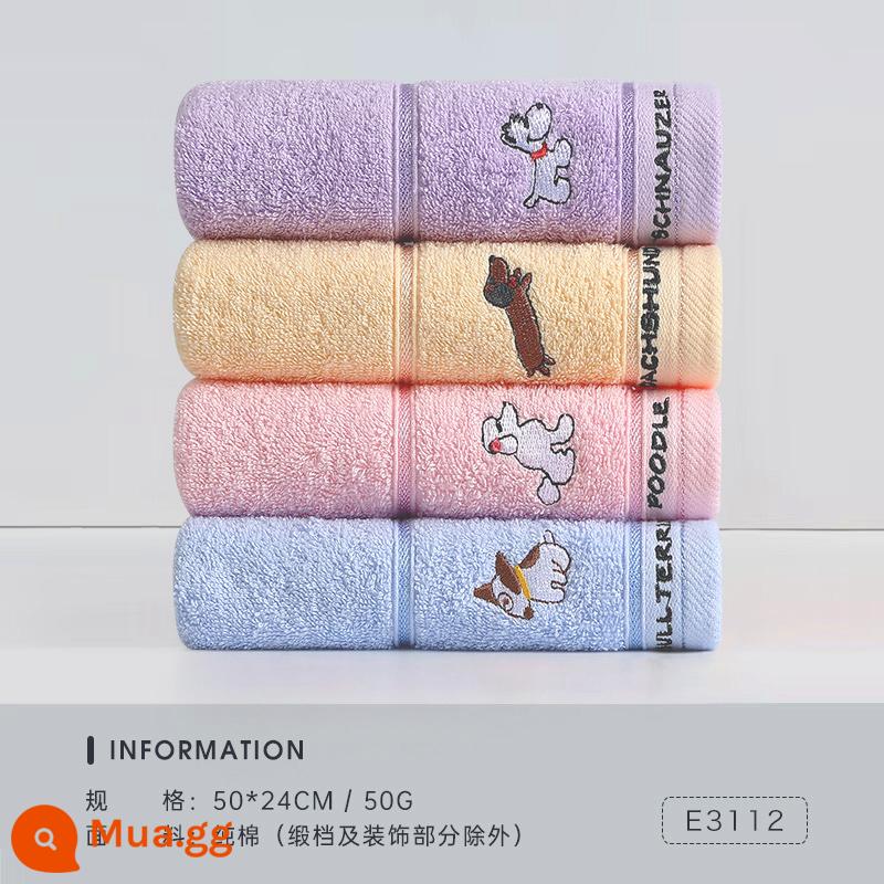 Khăn trẻ em Jialiya cotton nguyên chất rửa mặt cho trẻ sơ sinh và trẻ nhỏ Khăn nhỏ đặc biệt mềm mại trong gia đình thấm nước và không dễ rụng tóc - [Loại A 100% cotton] (Hồng 1 Vàng 1 Tím 1 Xanh 1) 4 miếng [Dòng Cún Con]