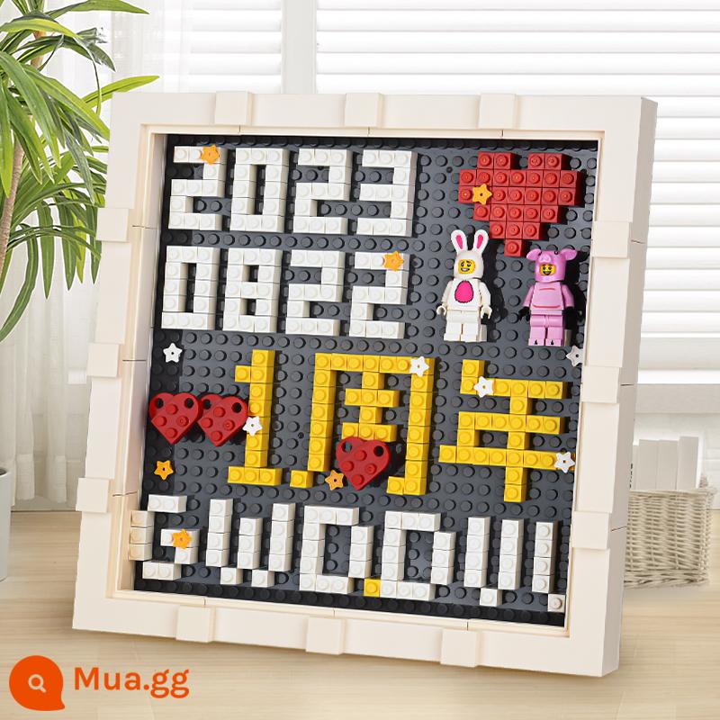 100 Ngày Giáng Sinh Handmade Tự Làm Quà Tặng Cho Bạn Gái Bạn Trai Sinh Nhật Một Món Quà Kỷ Niệm Cặp Đôi Bé Trai Hôn Nhân - [Kỷ niệm] Khung ảnh khối xây dựng + Dây đèn