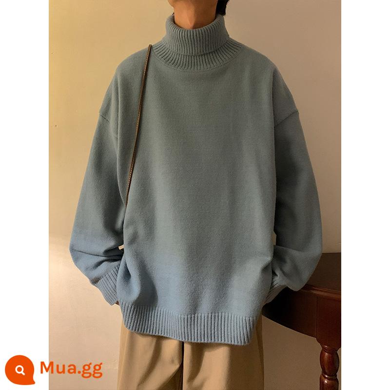 Áo Len Cao Cổ Nam Mùa Đông Cashmere Dệt Kim Giày Lười Gió Sang Trọng Dày Thanh Niên Thu Đông Nam Đáy Áo Sơ Mi - 112 sương mù màu xanh