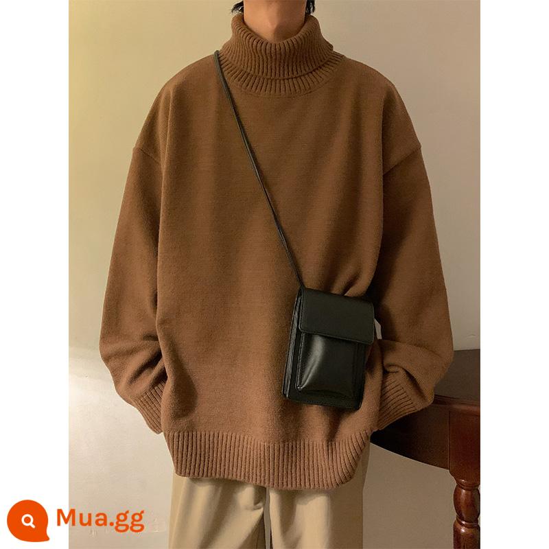 Áo Len Cao Cổ Nam Mùa Đông Cashmere Dệt Kim Giày Lười Gió Sang Trọng Dày Thanh Niên Thu Đông Nam Đáy Áo Sơ Mi - 112 màu nâu