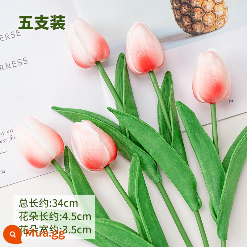 Ngày Của Mẹ Mô Phỏng Tulip Trang Trí Bánh Hoa Hồng Cẩm Chướng Lưới Đỏ Bao Quanh Nàng Tiên Cá Sợi Cắm - Mô hình mô phỏng hoa tulip pu màu hồng tiềm ẩn năm gói