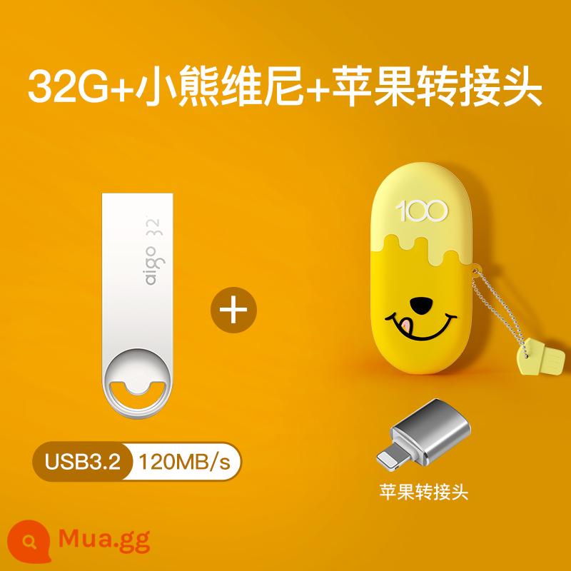 Ổ đĩa flash hoạt hình Disney yêu nước 64g cô gái dễ thương dung lượng lớn 128g USB chính hãng hàng đầu chính hãng Store - [Winnie the Pooh]+Bộ chuyển đổi Lightning