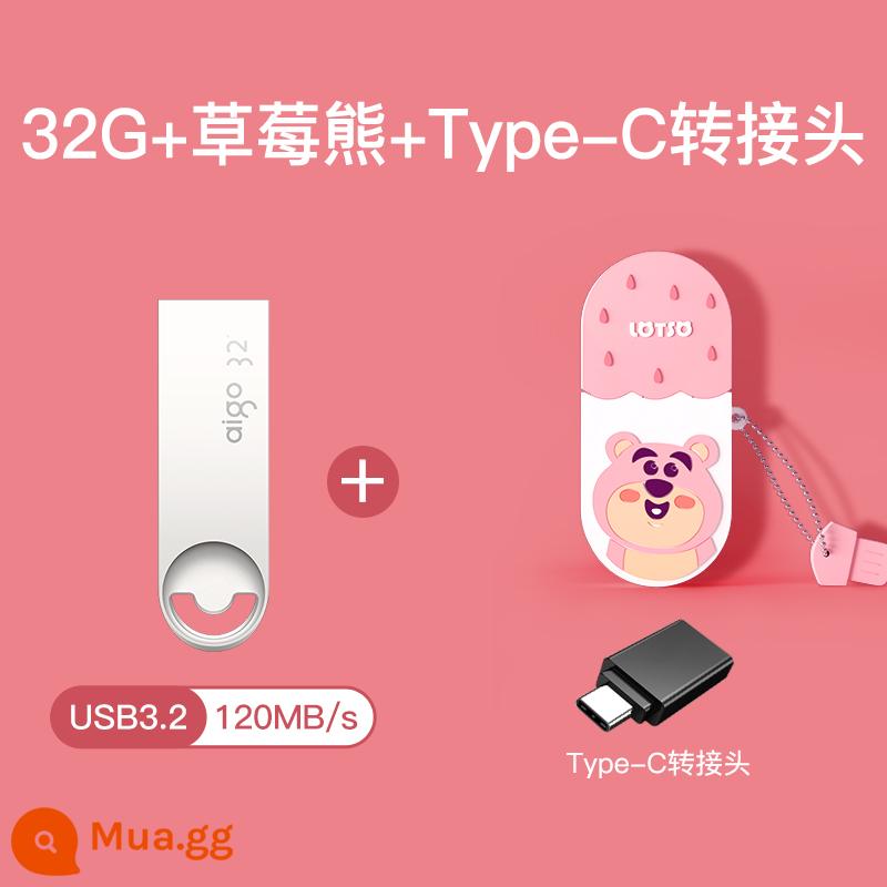 Ổ đĩa flash hoạt hình Disney yêu nước 64g cô gái dễ thương dung lượng lớn 128g USB chính hãng hàng đầu chính hãng Store - [Dâu Dâu]+Bộ chuyển đổi Type-C