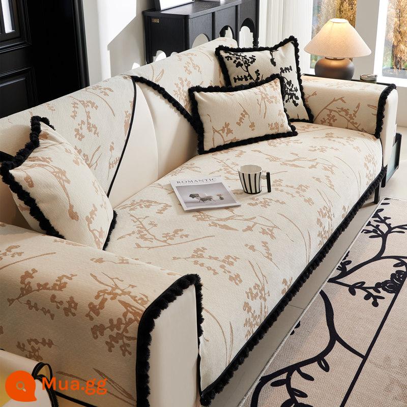 Sofa đệm ánh sáng sang trọng hiện đại cao cấp chenille đệm bốn mùa đa năng chống trượt Bắc Âu bao gồm tất cả khăn che vải - Douban tóc bóng cạnh-kaki