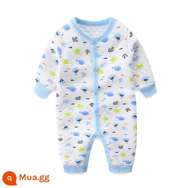 Áo Liền Quần Cho Bé Thu Đông Dày Chần Bông Mùa Xuân Cotton Nguyên Chất Bộ Đồ Ngủ Ấm Áp Nam Nữ Quần Áo Liền Quần Dài Tay Dễ Thương - Tàu ngầm ấm áp B