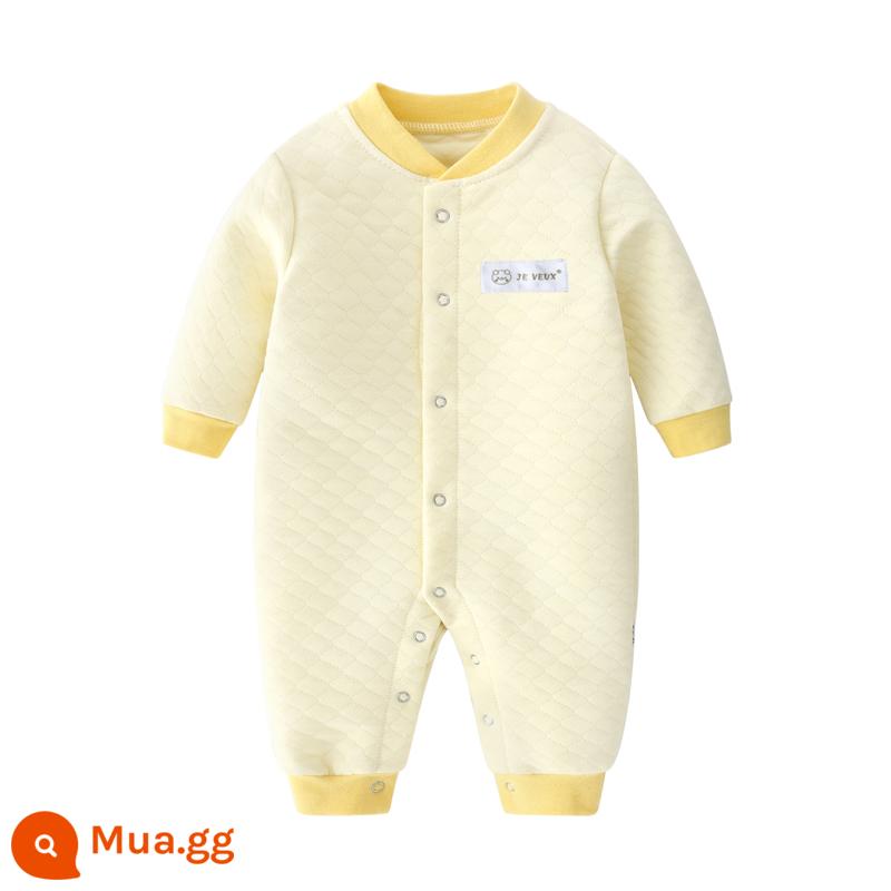 Áo Liền Quần Cho Bé Thu Đông Dày Chần Bông Mùa Xuân Cotton Nguyên Chất Bộ Đồ Ngủ Ấm Áp Nam Nữ Quần Áo Liền Quần Dài Tay Dễ Thương - Lưới màu vàng ấm B