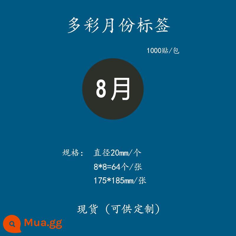 Giấy nhãn 1-12 tháng nhãn phân loại hàng quý vào trước ra trước in nhãn dán màu hình tròn tùy chỉnh tự dính - Tháng 8 - 2 cm = 1000 nhãn dán