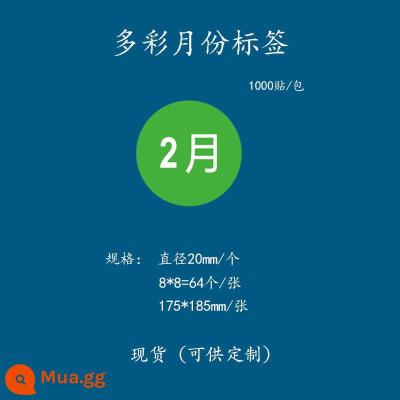 Giấy nhãn 1-12 tháng nhãn phân loại hàng quý vào trước ra trước in nhãn dán màu hình tròn tùy chỉnh tự dính - Tháng 2 - 2 cm = 1000 nhãn dán