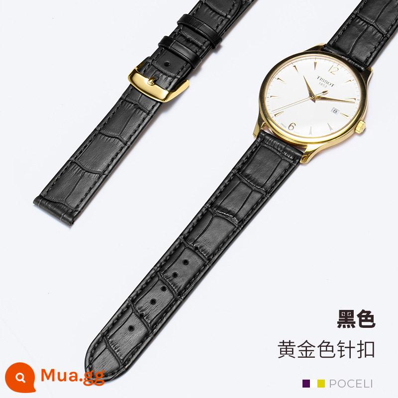 Dây da thật nam nữ mềm siêu mỏng thay thế nam Tissot CK Rossini DW Longines dây da bò lớp trên cùng - ★Khóa cài vàng đen-