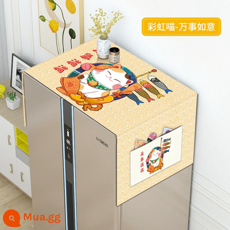 Che bụi tủ lạnh vải che bụi lò vi sóng 1 cửa 2 cửa tủ lạnh bao khăn máy giặt bụi vải - Mèo cầu vồng tràn đầy năng lượng