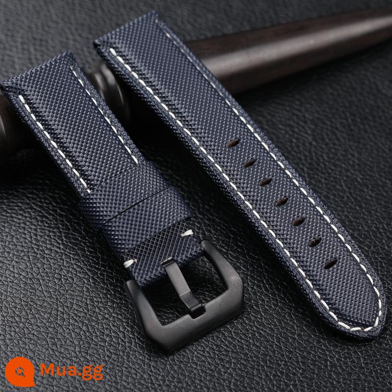 Dây đeo bằng da sợi carbon nylon phù hợp với Panerai 441 PAM01661 20 22 24MM nam - Sợi trắng xanh + khóa đen