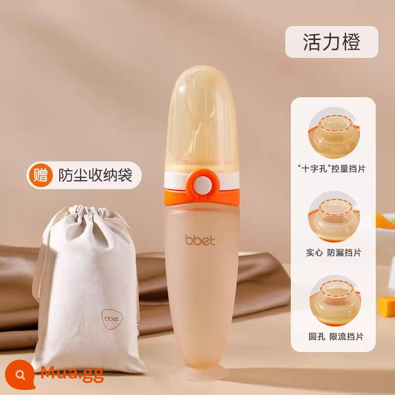 Babi cơm hình voi thìa dán bình sữa bóp cho bé thìa silicone mềm cho bé không ăn dặm dụng cụ bát ăn bột gạo hiện vật - [Tích hợp nắp lật mới] Màu cam rực rỡ thế hệ thứ 4