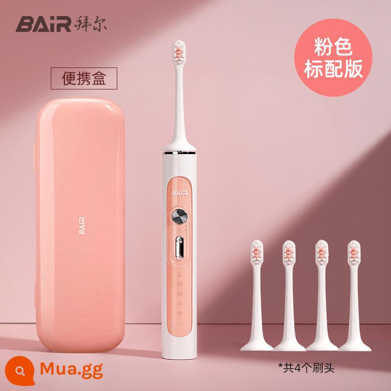 Bàn chải đánh răng điện Bayer có thể sạc lại chống nước siêu tự động sonic couple phù hợp với nam giới và phụ nữ trưởng thành không phải của Bayer - Phiên bản tiêu chuẩn màu hồng (có 4 đầu cọ + hộp xách tay)