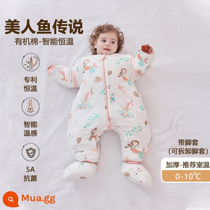 Túi ngủ cho bé Little Magic Arrow mùa xuân, mùa thu và mùa đông nhiệt độ không đổi bốn mùa phổ thông dành cho trẻ em Túi ngủ xẻ chân bằng vải cotton nguyên chất chống đá cho trẻ em - Cảm giác nhiệt độ có thể nhìn thấy [mô hình nhiệt độ không đổi] nàng tiên cá dày với xà cạp (0-10oC)