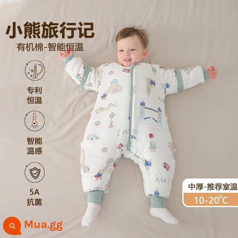 Túi ngủ cho bé Little Magic Arrow mùa xuân, mùa thu và mùa đông nhiệt độ không đổi bốn mùa phổ thông dành cho trẻ em Túi ngủ xẻ chân bằng vải cotton nguyên chất chống đá cho trẻ em - Cảm biến nhiệt độ trực quan [mô hình nhiệt độ không đổi] hành trình gấu dày vừa phải mà không bịt tai (10-20oC)