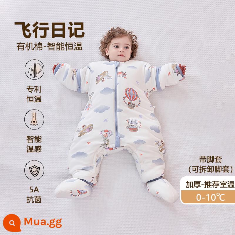 Túi ngủ cho bé Little Magic Arrow mùa xuân, mùa thu và mùa đông nhiệt độ không đổi bốn mùa phổ thông dành cho trẻ em Túi ngủ xẻ chân bằng vải cotton nguyên chất chống đá cho trẻ em - Cảm biến nhiệt độ trực quan [mô hình nhiệt độ không đổi] nhật ký chuyến bay dày có đệm chân (0-10oC)