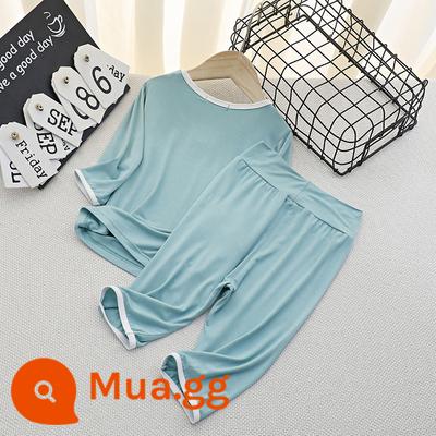 Áo Vest Trẻ Em Phù Hợp Với Phần Mỏng Phương Thức Nhà Bé Trai Không Tay Điều Hòa Quần Áo Bé Băng Lụa Bộ Đồ Ngủ Bé Trai Mùa Hè - Bộ vest tay ba phần tư màu xanh lá cây