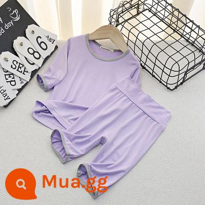 Áo Vest Trẻ Em Phù Hợp Với Phần Mỏng Phương Thức Nhà Bé Trai Không Tay Điều Hòa Quần Áo Bé Băng Lụa Bộ Đồ Ngủ Bé Trai Mùa Hè - Bộ vest tay ba phần tư màu tím