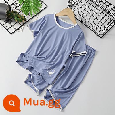 Áo Vest Trẻ Em Phù Hợp Với Phần Mỏng Phương Thức Nhà Bé Trai Không Tay Điều Hòa Quần Áo Bé Băng Lụa Bộ Đồ Ngủ Bé Trai Mùa Hè - Bộ đồ tay ngắn màu xanh