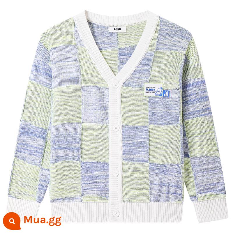 Annil Quần Áo Trẻ Em Bé Trai Áo Len Cardigan Cotton Mùa Xuân 2023 Áo Khoác Mới Retro Phong Cách Phương Tây Thời Trang Mặc Ngoài Kẻ Sọc - liễu xanh