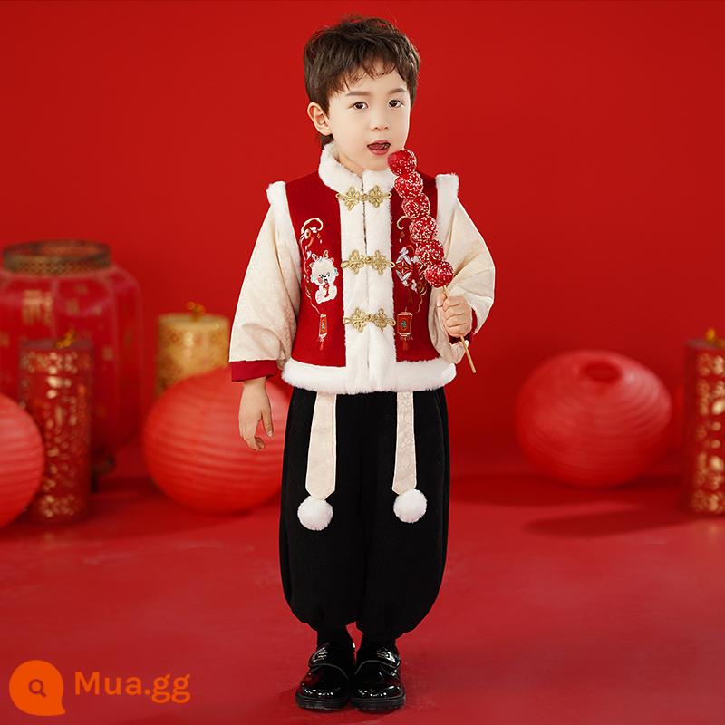 Quần áo chúc mừng năm mới cho bé trai Hanfu phong cách Trung Hoa Lễ hội mùa đông dành cho bé gái Bộ đồ dày dành cho trẻ em Bộ đồ váy một tuổi của bé - Bé trai (cộng với nhung và cotton mỏng)