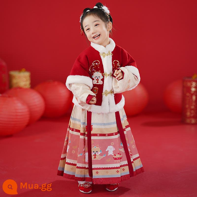 Quần áo chúc mừng năm mới cho bé trai Hanfu phong cách Trung Hoa Lễ hội mùa đông dành cho bé gái Bộ đồ dày dành cho trẻ em Bộ đồ váy một tuổi của bé - bé gái