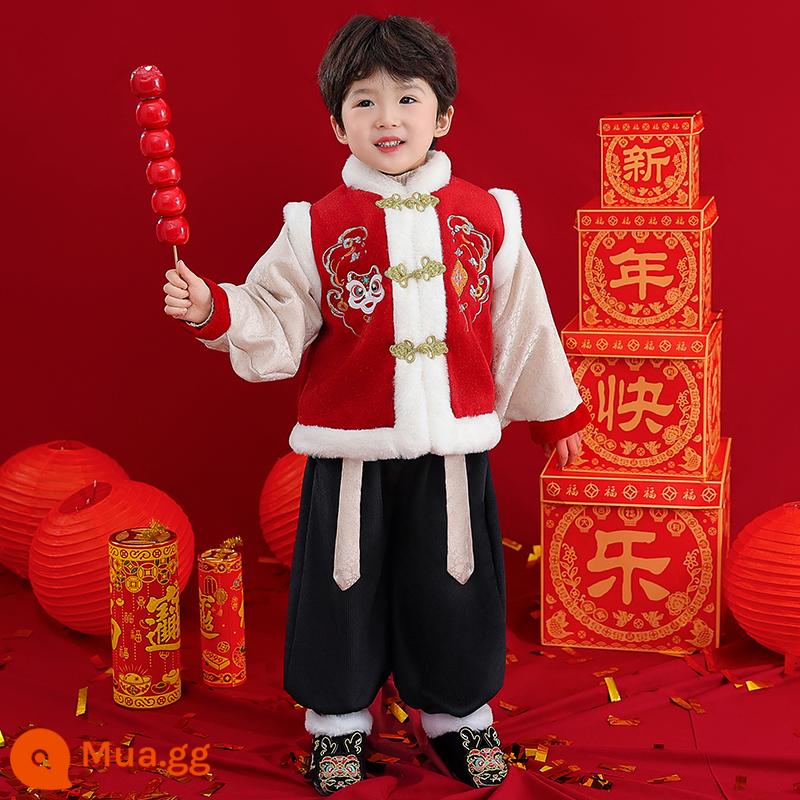 Quần áo chúc mừng năm mới cho bé trai Hanfu phong cách Trung Hoa Lễ hội mùa đông dành cho bé gái Bộ đồ dày dành cho trẻ em Bộ đồ váy một tuổi của bé - Múa sư tử Luban (phiên bản nâng cấp với chất liệu cotton và dày)