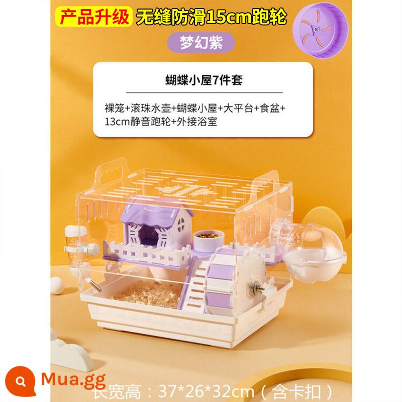 Lồng Hamster lồng gấu vàng đặc biệt biệt thự lớn giá rẻ hộp nhân giống acrylic 2 lớp cung cấp trọn bộ - Bộ Nhà Bướm Lồng Hamster 7 Món Tím Trắng