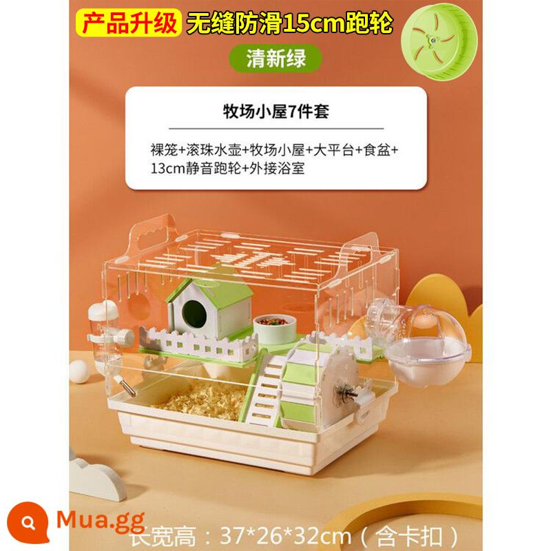 Lồng Hamster lồng gấu vàng đặc biệt biệt thự lớn giá rẻ hộp nhân giống acrylic 2 lớp cung cấp trọn bộ - Bộ 7 món Hamster Cage Ranch Cabin Màu Xanh Tươi