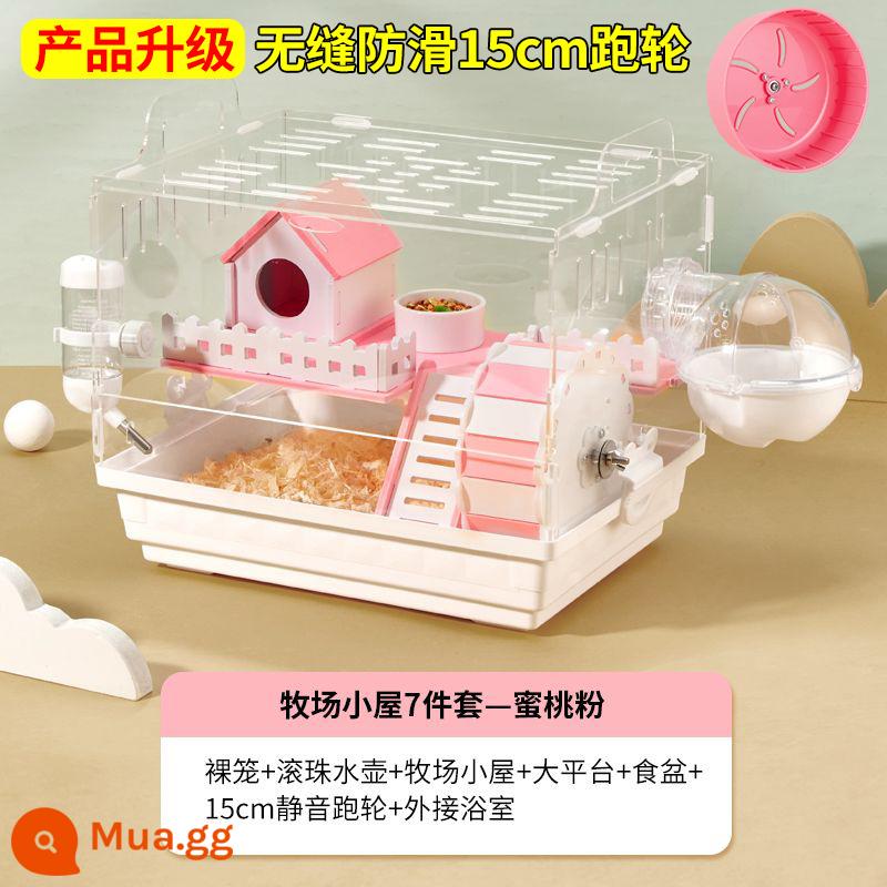 Lồng Hamster lồng gấu vàng đặc biệt biệt thự lớn giá rẻ hộp nhân giống acrylic 2 lớp cung cấp trọn bộ - Bộ 7 món Hamster Cage Ranch Cabin Màu Hồng Đào