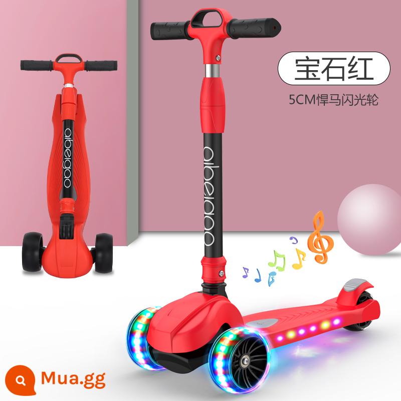 Xe trượt Scooter trẻ em 2-3-6-8 tuổi xe trượt 3 bánh flash bé trai và bé gái bé có thể nâng đồ chơi xe yo-yo - [Ruby Red - Khả năng tải 500 catties] Bánh xe flash 5CM + lều nhạc + tấm nylon hai lớp + tay lái hợp kim nhôm