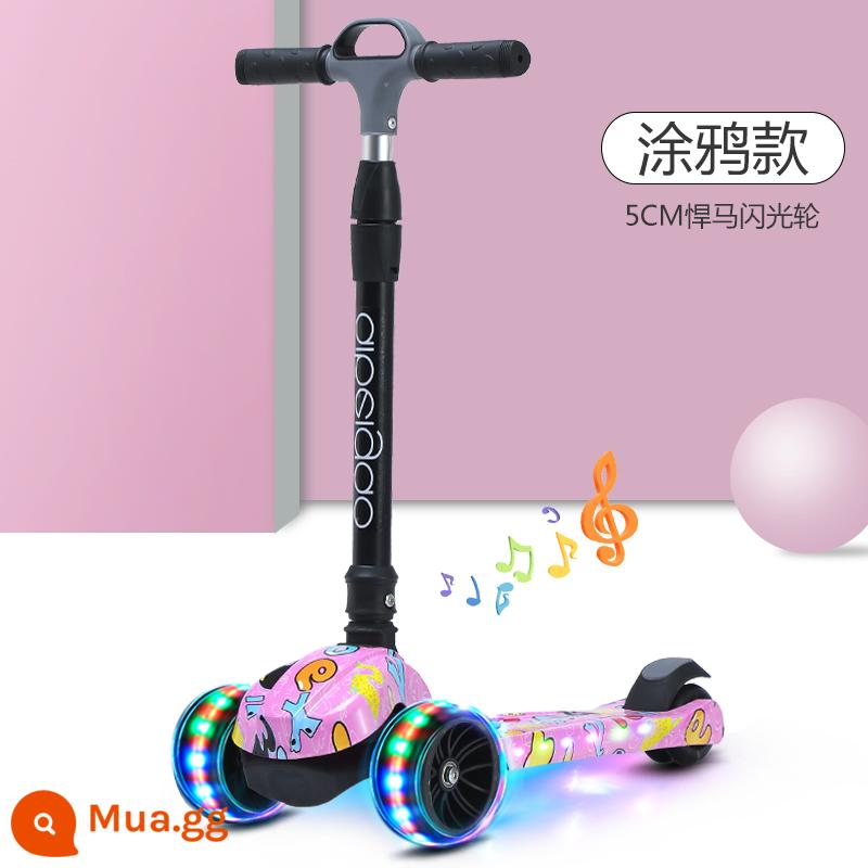 Xe trượt Scooter trẻ em 2-3-6-8 tuổi xe trượt 3 bánh flash bé trai và bé gái bé có thể nâng đồ chơi xe yo-yo - [Bột Graffiti - Khả năng chịu tải 500 catties] Bánh xe flash 5CM + lều nhạc + tấm nylon hai lớp + tay cầm bằng hợp kim nhôm