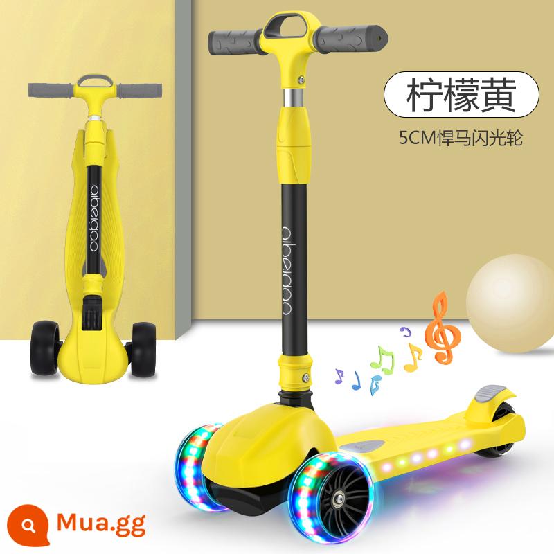 Xe trượt Scooter trẻ em 2-3-6-8 tuổi xe trượt 3 bánh flash bé trai và bé gái bé có thể nâng đồ chơi xe yo-yo - [Màu vàng chanh - khả năng chịu tải 500 catties] Bánh xe flash 5CM + lều nhạc + tấm nylon hai lớp + tay lái hợp kim nhôm