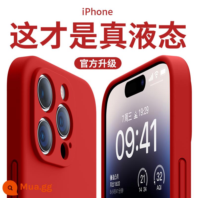 Thích hợp cho vỏ điện thoại di động Apple 14promax mới màu tím đậm iPhone13Pro silicone lỏng 12pm ống kính chống rơi toàn diện 11 màu trơn mẫu nữ cộng với cặp nam cao cấp đơn giản i - [China Red] Ống kính chống rơi toàn diện