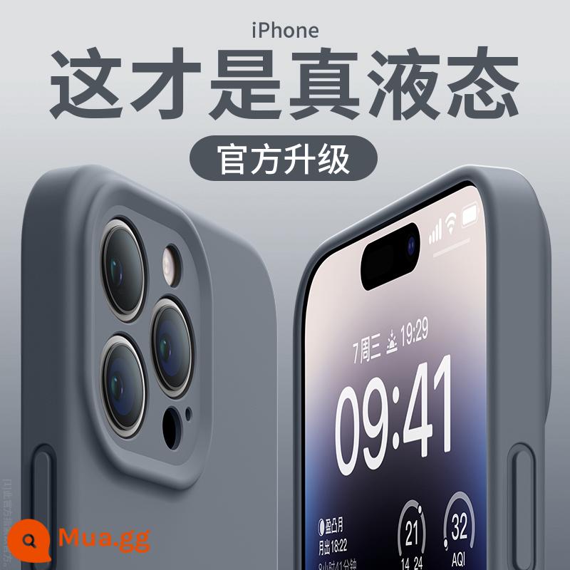 Thích hợp cho vỏ điện thoại di động Apple 14promax mới màu tím đậm iPhone13Pro silicone lỏng 12pm ống kính chống rơi toàn diện 11 màu trơn mẫu nữ cộng với cặp nam cao cấp đơn giản i - [Bà Grey]