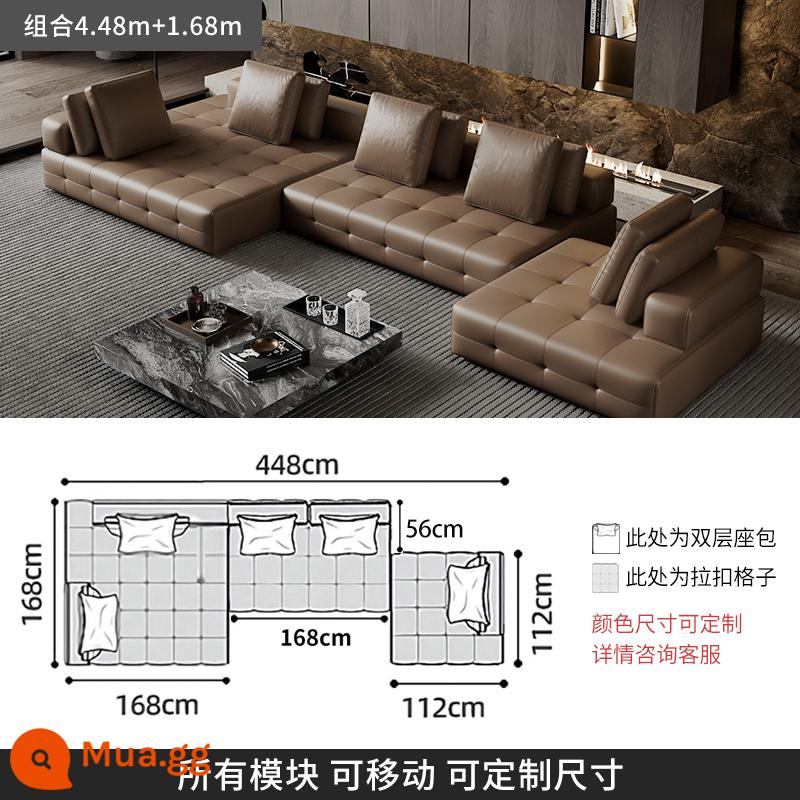 Ý tối giản ánh sáng sang trọng Sofa Lawrence lớp đầu tiên kết hợp da bò phòng khách căn hộ lớn biệt thự thiết kế mô-đun da - [Da bò hạt dày cấp S] kết hợp 4,48m+1,68m