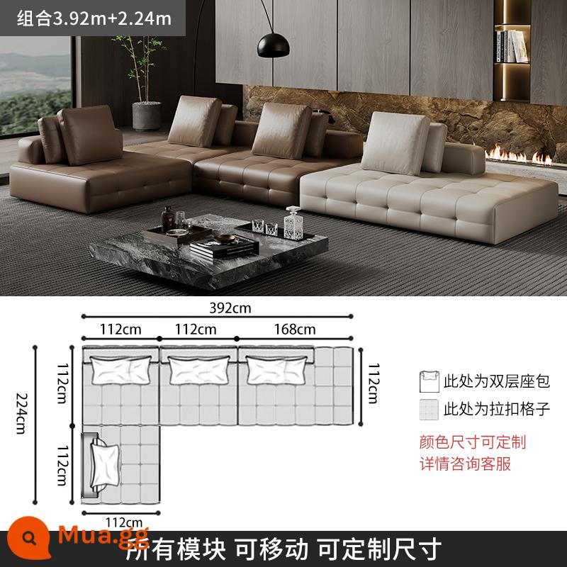 Ý tối giản ánh sáng sang trọng Sofa Lawrence lớp đầu tiên kết hợp da bò phòng khách căn hộ lớn biệt thự thiết kế mô-đun da - [Da bò hạt dày cấp S] kết hợp 3,92m+2,24m