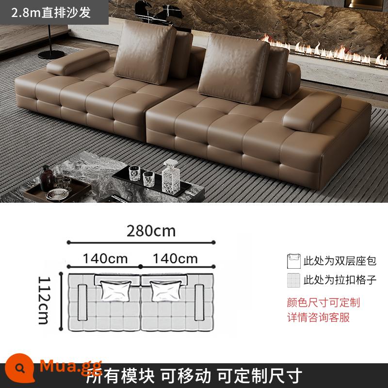 Ý tối giản ánh sáng sang trọng Sofa Lawrence lớp đầu tiên kết hợp da bò phòng khách căn hộ lớn biệt thự thiết kế mô-đun da - [Da bò vân dày cấp S] Sofa thẳng 2,8m