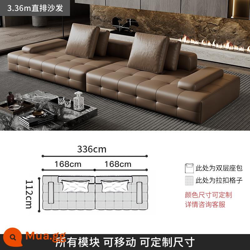 Ý tối giản ánh sáng sang trọng Sofa Lawrence lớp đầu tiên kết hợp da bò phòng khách căn hộ lớn biệt thự thiết kế mô-đun da - [Da bò vân dày cấp S] Sofa thẳng 3,36m