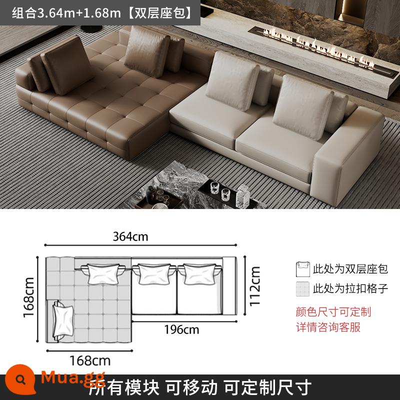 Ý tối giản ánh sáng sang trọng Sofa Lawrence lớp đầu tiên kết hợp da bò phòng khách căn hộ lớn biệt thự thiết kế mô-đun da - [Da bò hạt dày cấp S] kết hợp 3,64m+1,68m (ghế hai lớp có tay vịn)